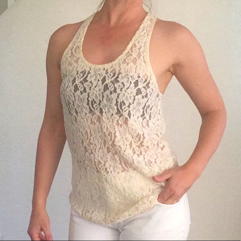 Wilfred cream floral lace tank top XXS silk lining